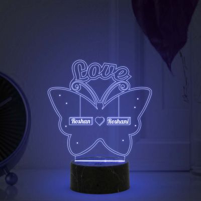 Love Butterfly Night lamp with Multicolored Light Customized with Name Gift for Loveable Person